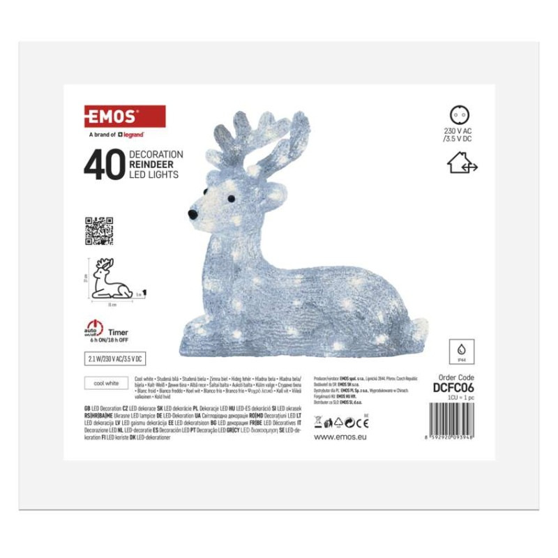 Vánoční jelínek, 27cm IP44 CW TIMER 6