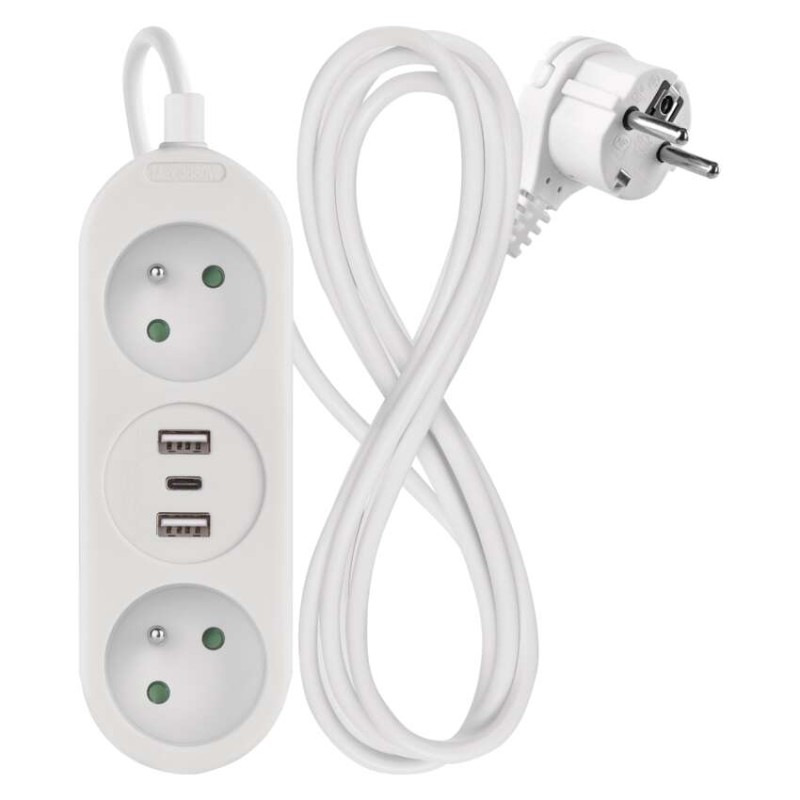 Kábel predlžovací 2Z 1,4m+2xUSB-A+1xUSB-C P0211E