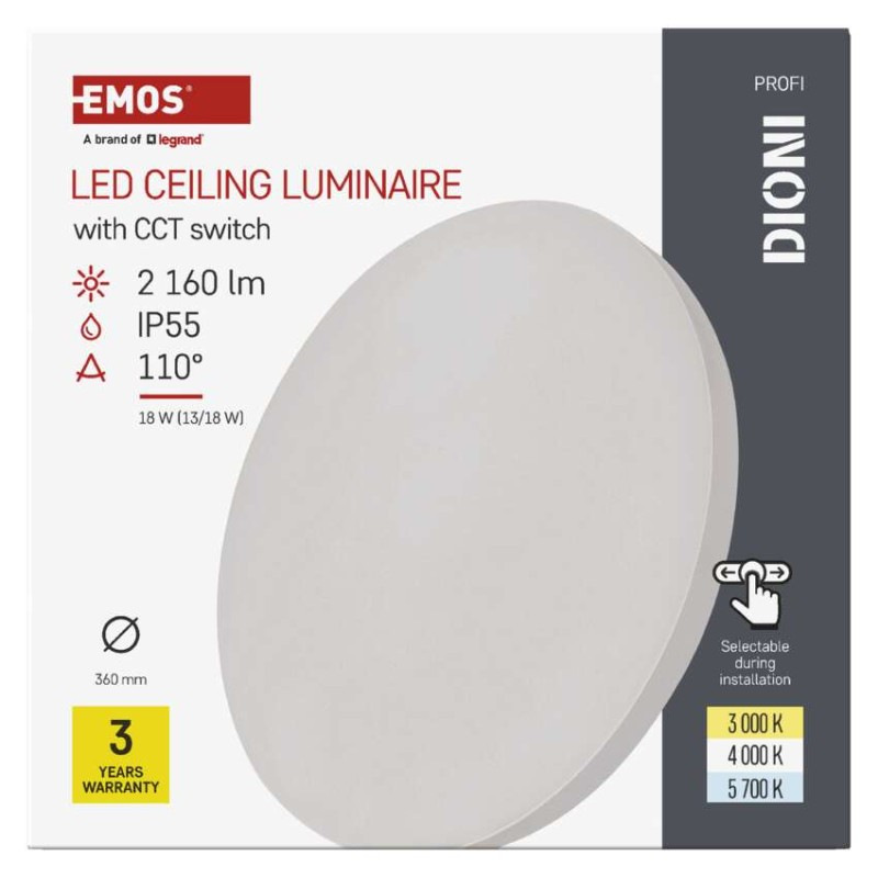LED SVÍTIDLO DIONI 18W 2160LM IP55 CCT B 8