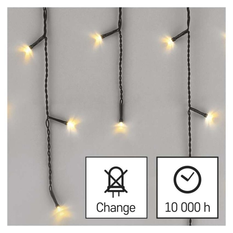 LED vianočné cencúle 10 m vonkajšie aj vnútorné teplá biela čas. 13