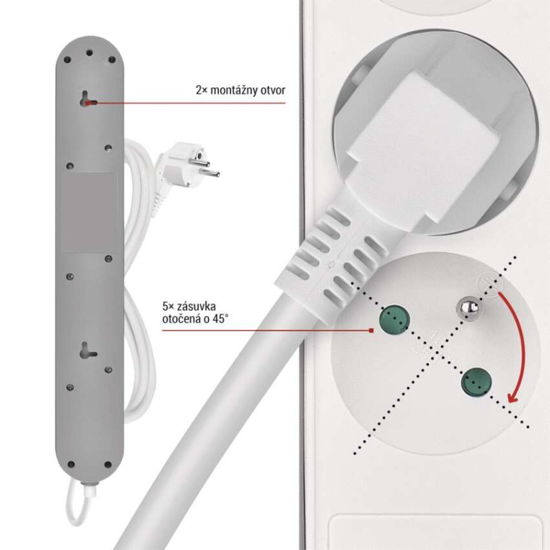 PRODLUŽKA 5Z 3M S VYP.1,5MM+USB A+C FAST 4