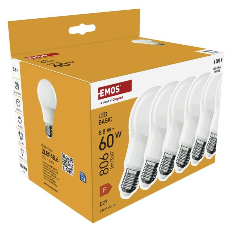 LED BASIC A60 8,8W(60W) 806lm E27 NW 6P 6