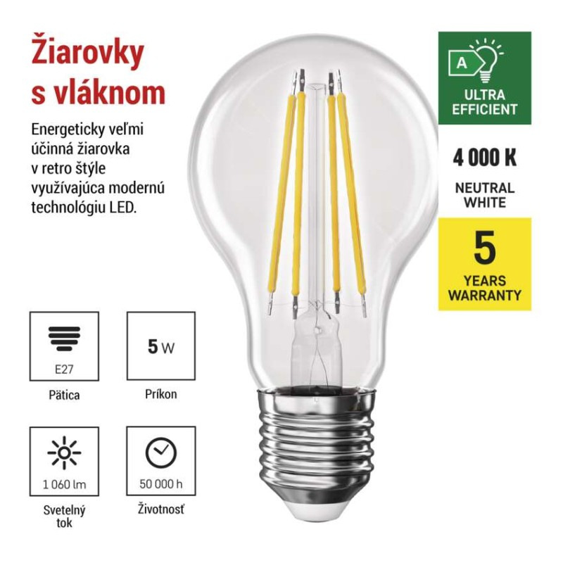 Žiarovka LED FLM A60 5W E27 NW A CLASS ZF5158 EMOS 1
