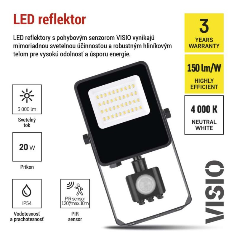 LED REFLEKTOR VISIO 20W 3000LM IP54 NW P 7