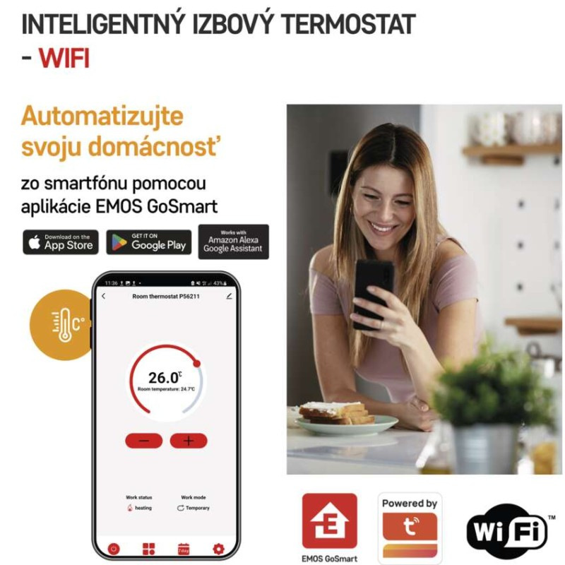 Termostat izbový GOSMARTs WIFI P56211 bedrôtový EMOS 2