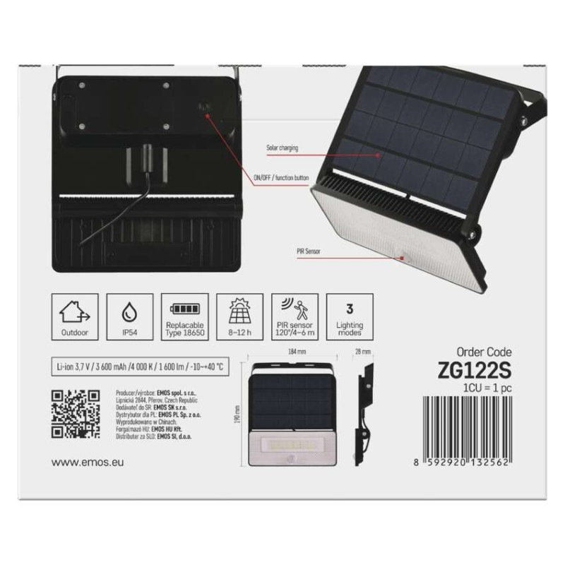 LED SOLARNÍ REFLEKTOR SOLO 1600LM IP54 N 8