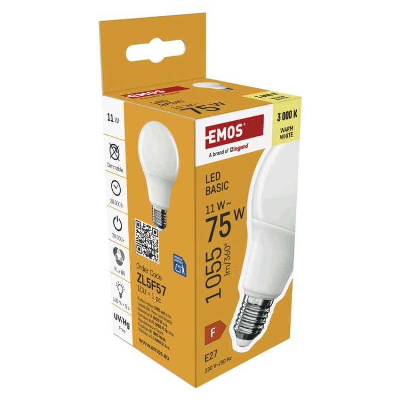 LED BASIC A60 11W(75W) 1055lm E27 WW 6