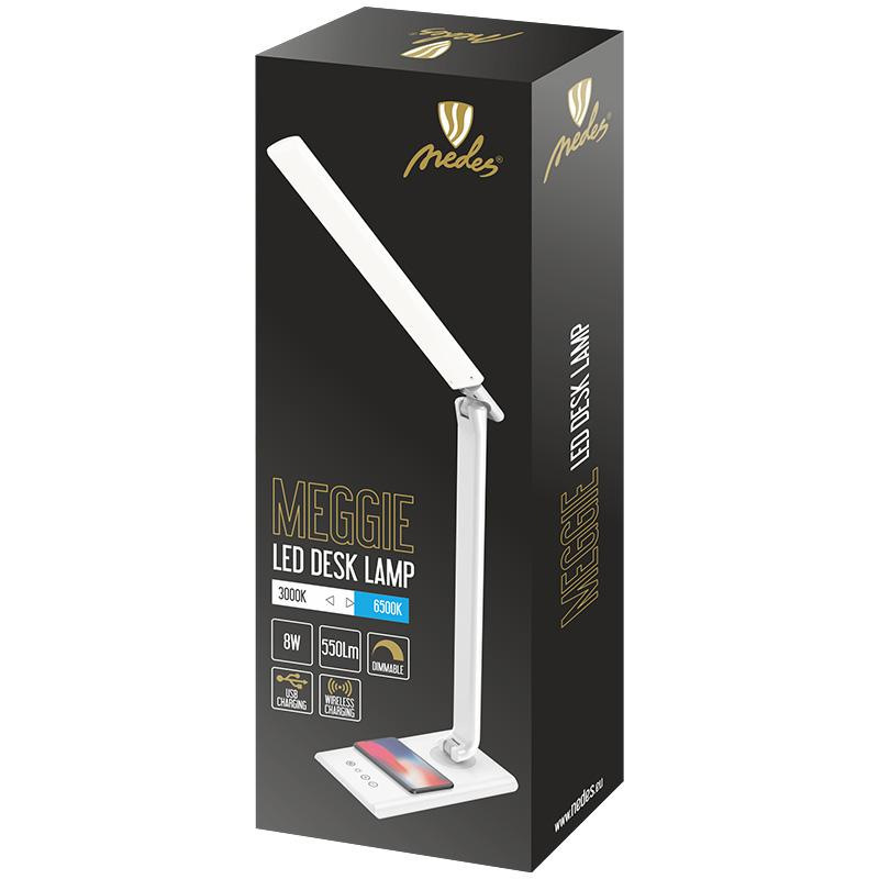 LED stolná lampa MEGGIE stmievateľná s bezdrôtovým nabíjaníma USB 8W - DL3304/W 1