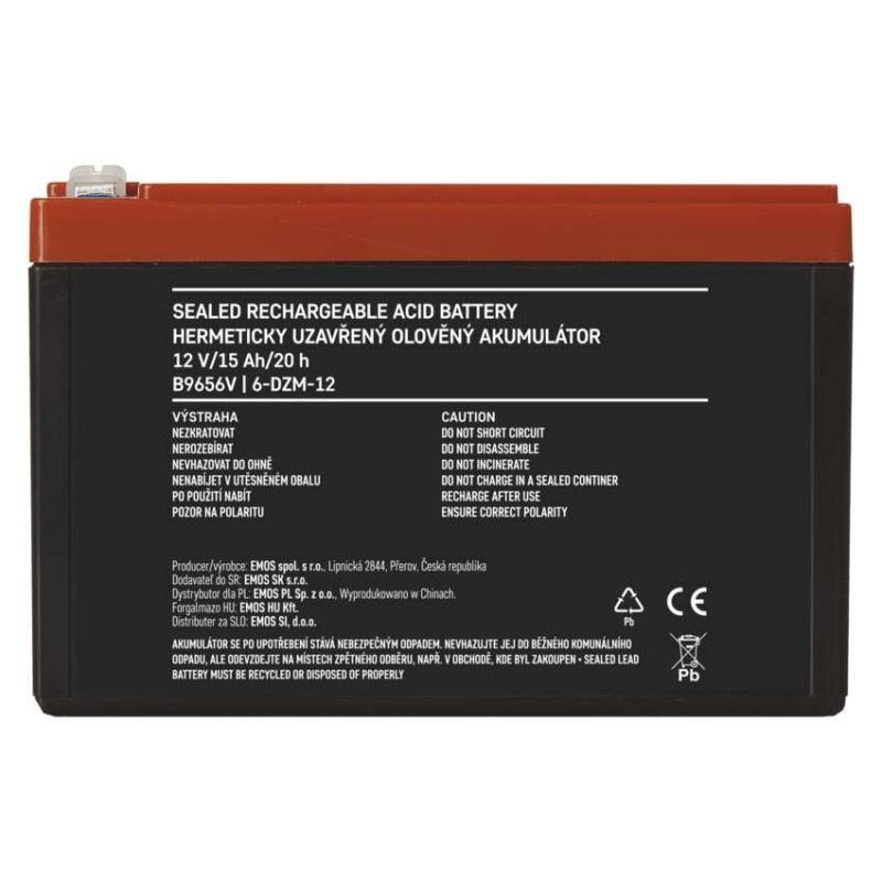 Akumulátor olovenný 12V 15Ah trakčný, faston 6,3mm B9656V EMOS 9