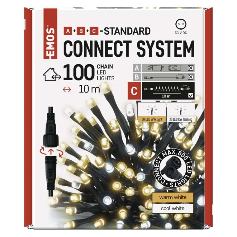 CONNECT CHAIN 100LED 10M IP44 WW/CW FLAS 10