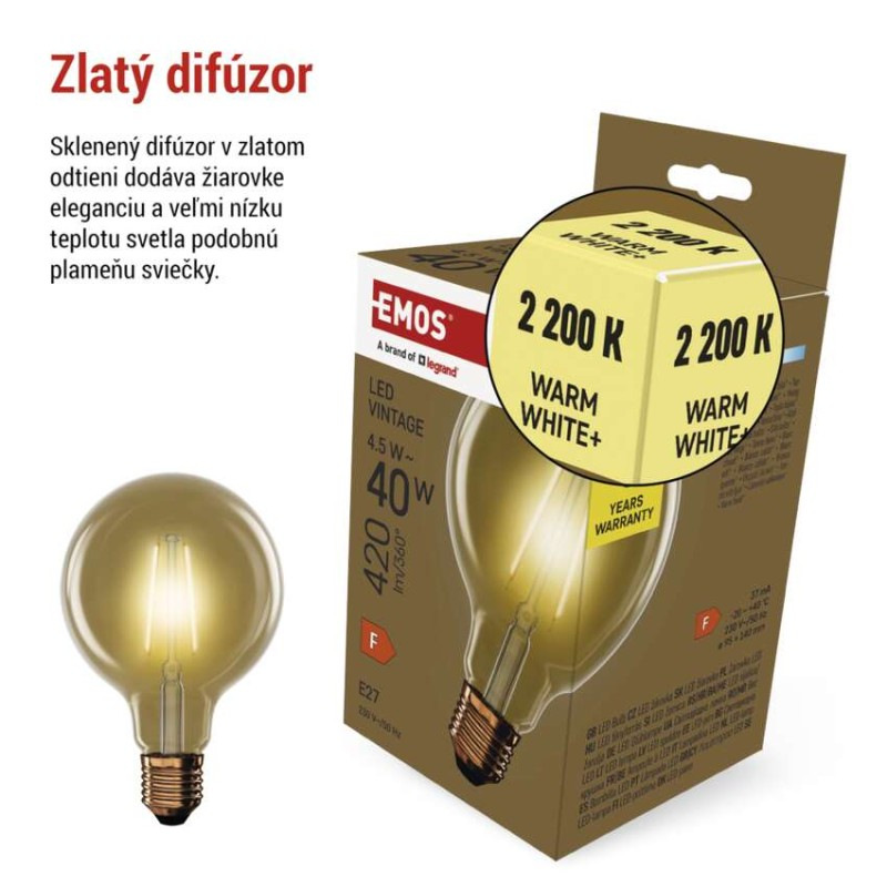 Žiarovka LED VNT G95 4W E27 WW+ Z52032 EMOS 1525713240 2