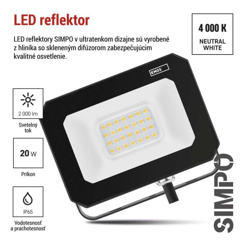 LED REFLEKTOR SIMPO 20W 2000LM IP65 NW 6
