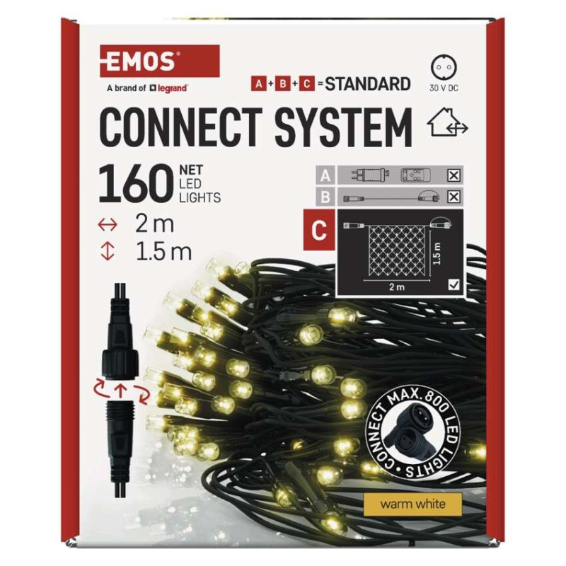 řetěz - síť 160LED 1,5x2M IP44 WW ZY1443 12