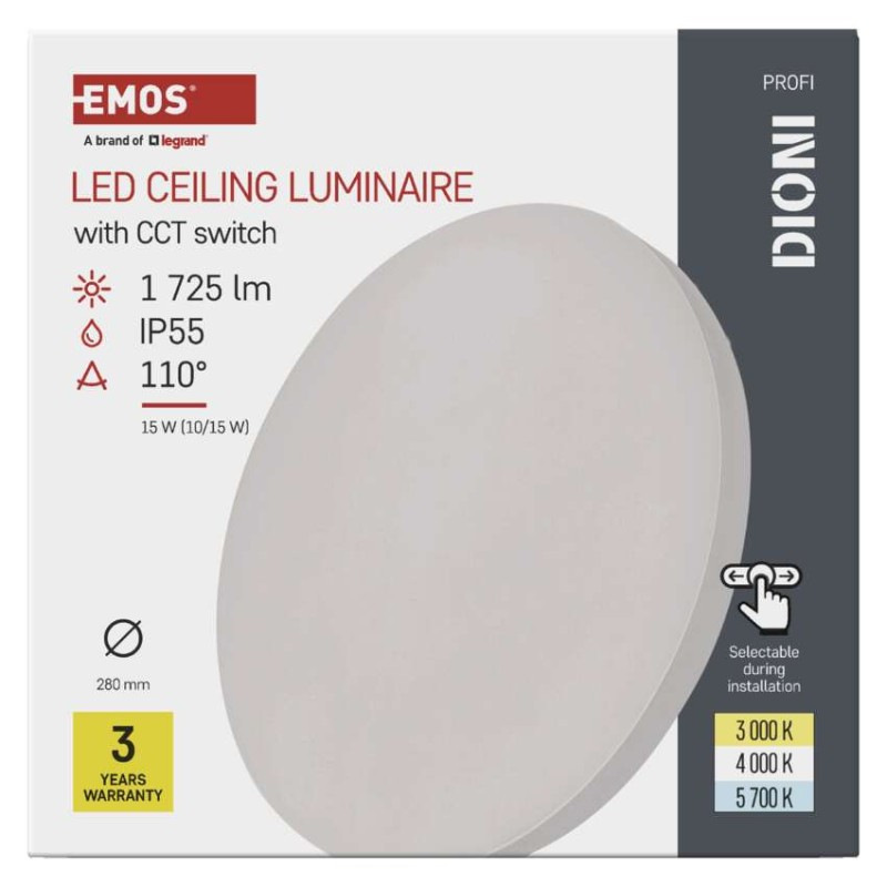 LED SVÍTIDLO DIONI 15W 1725LM IP55 CCT B 8