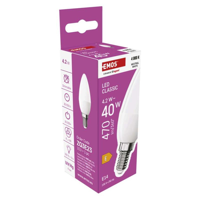 Žiarovka LED CLS CANDLE 4,2W E14 NW ZQ3E23 EMOS 7