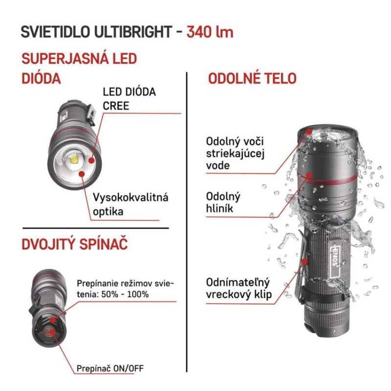 LED SVÍTILNA ULTIBRIGHT 70 340lm 3×AAA 1