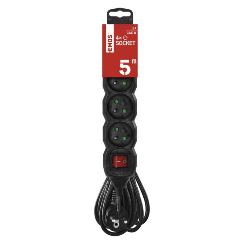 Kábel predlžovací 4Z 5m čierny PC1415R s vypínačom 3Gx1,5mm2