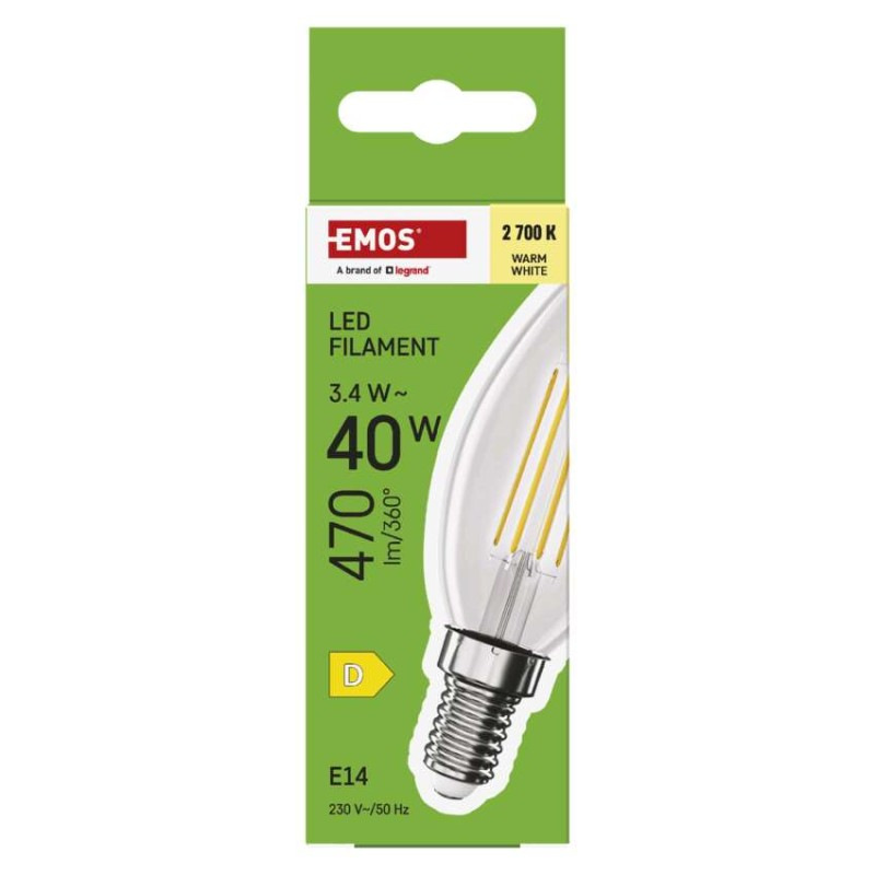 LED FLM CANDLE 3,4W(40W) 470lm E14 WW 5