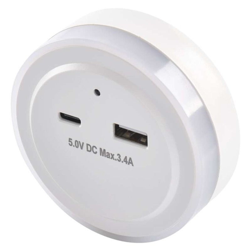 NOČNÍ SVĚTLO WW 230V / 0,3W; USB C+A