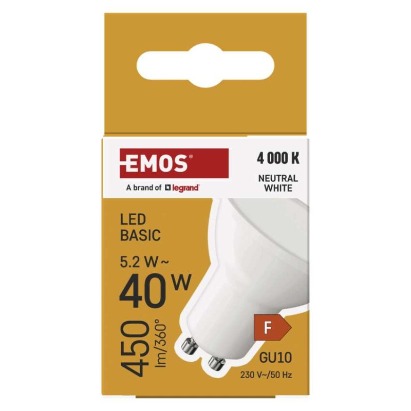 LED BASIC MR16 5,2W(40W) 450lm GU10 NW 4