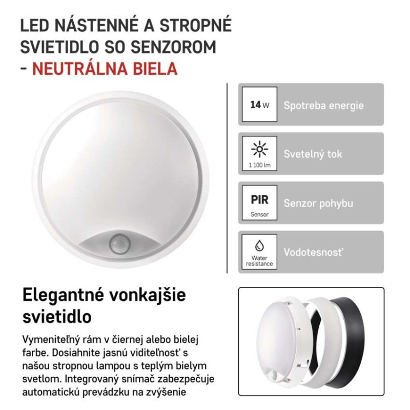 SVIETIDLO LED prisadené kruh čier./biela 14W neut.b. ZM3231 3