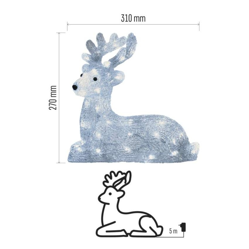 Vánoční jelínek, 27cm IP44 CW TIMER 2