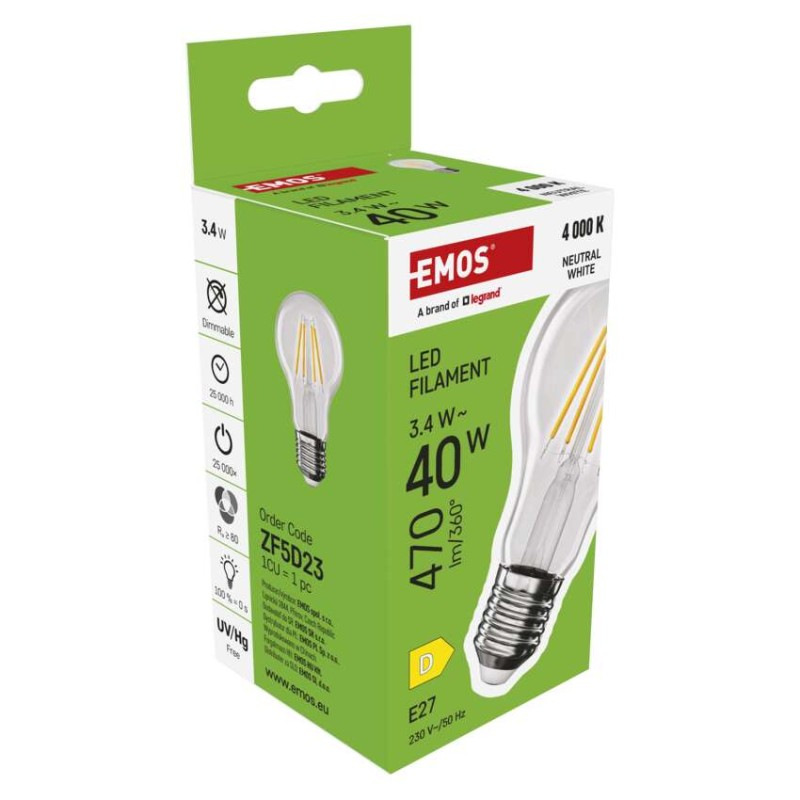 LED FLM A60 3,4W(40W) 470lm E27 NW 7