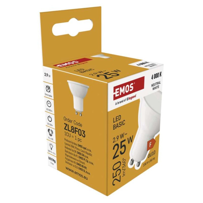 LED BASIC MR16 2,9W(25W) 250lm GU10 NW 6