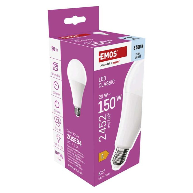 Žiarovka LED CLS A67 19W E27 CW ZQ5185 6500K EMOS 7