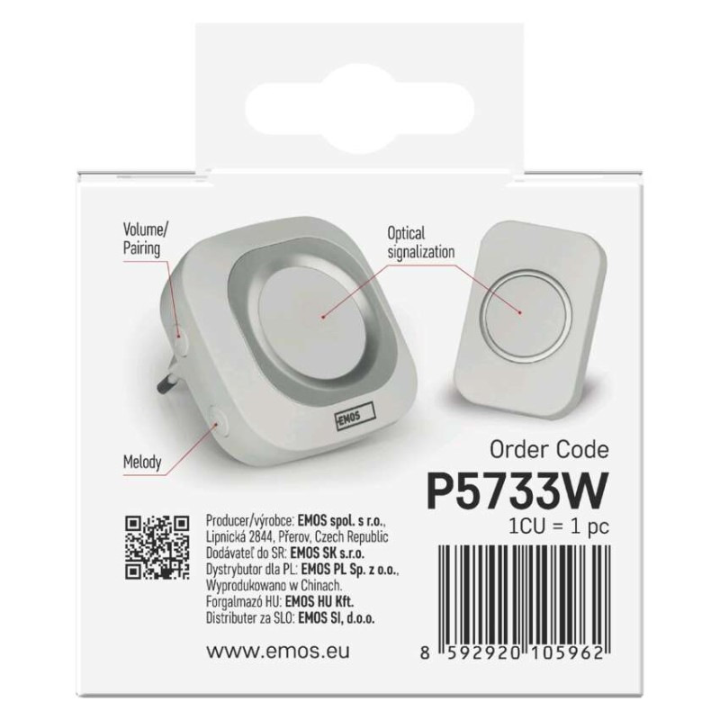 Zvonček bezdrôtový P5733W biely 150m tlačítko na batériu CR2032 14