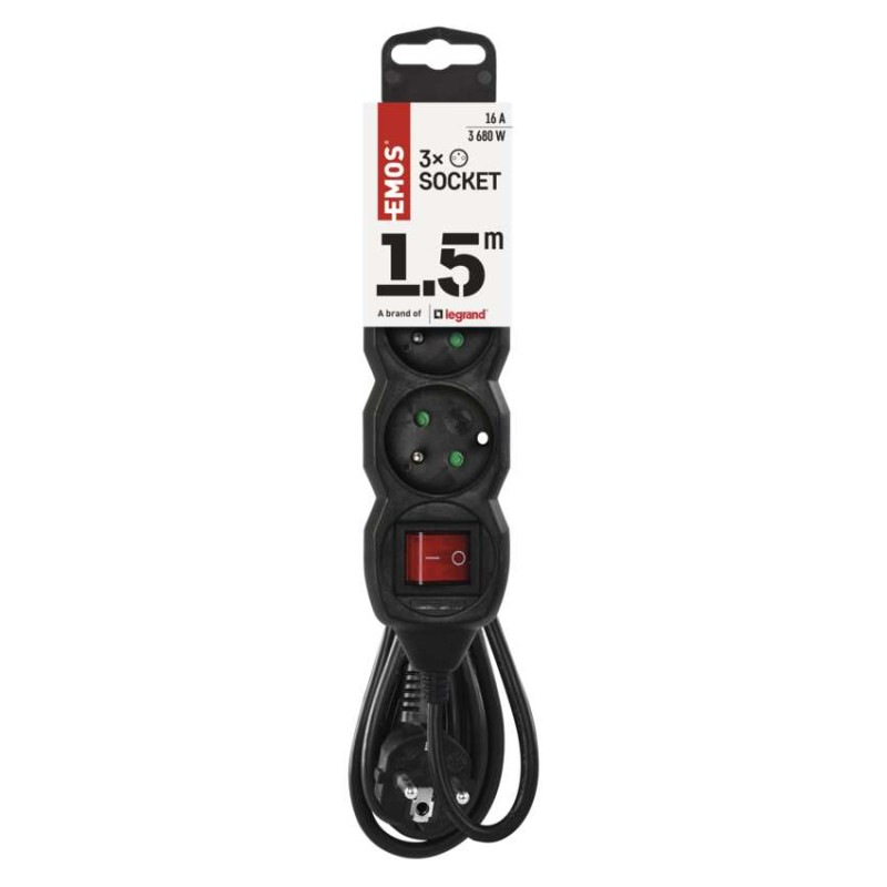 Kábel predlžovací 3Z-1,5m s vypínačom čierny   PC1311 2
