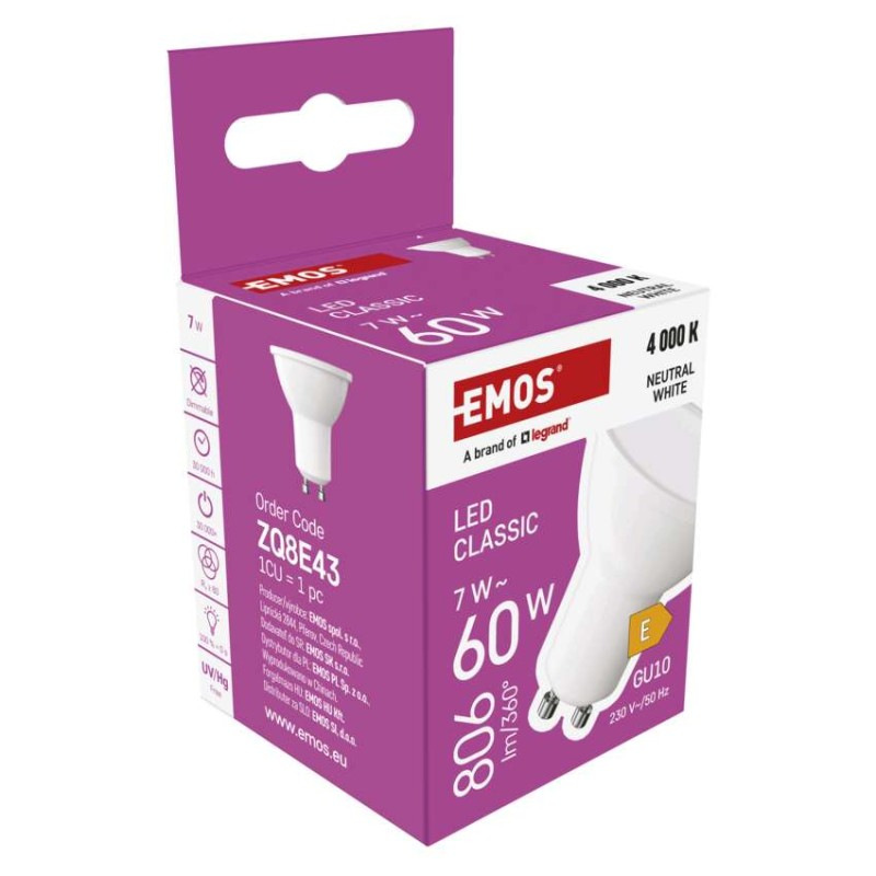 Žiarovka LED CLS 8,4W GU10 NW ZQ8371 (7W ZQ8E43) EMOS 12