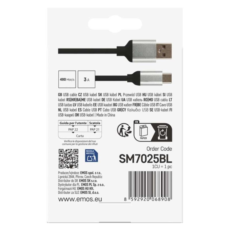USB 2.0 A/M-C/M 1M ČERNÁ 3