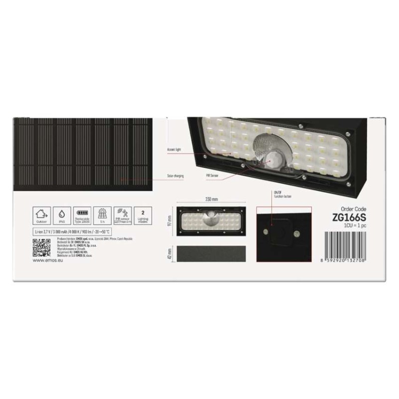 LED SOLARNÍ SVÍTIDLO BRIXO 900LM IP65 NW 8