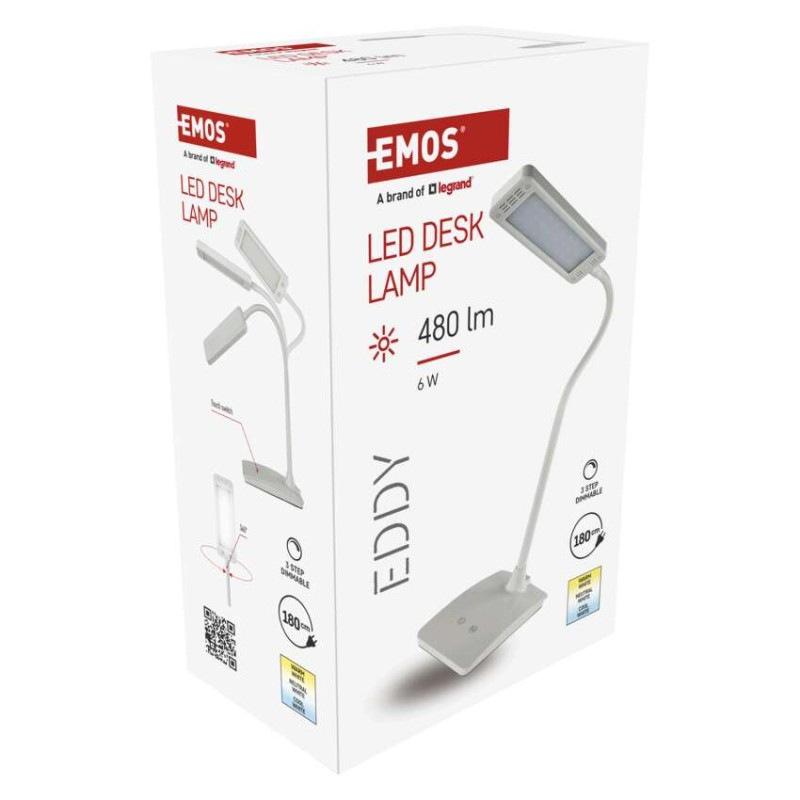 Stolná lampa LED EDDY 480lm, 6W, biela Z7599W EMOS 13