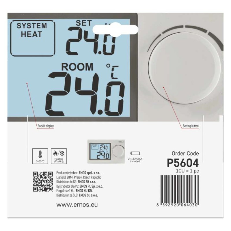 Termostat izbový P5604 digitálny manuálny 5-35*C EMOS 10