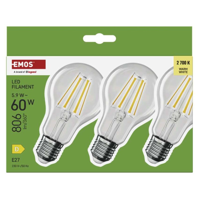 LED FLM A60 5,9W(60W) 806lm E27 WW 3PC 6