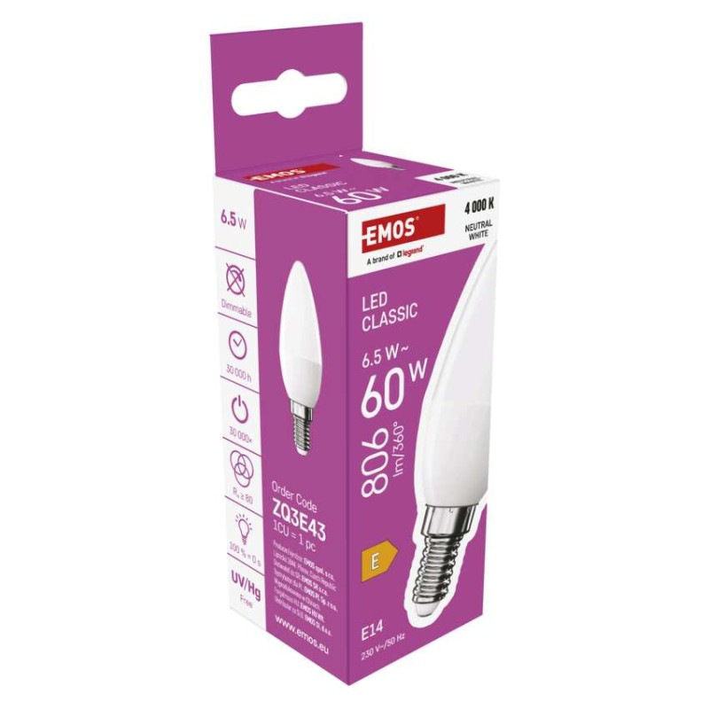 LED žiarovka Classic sviečka E14 6,5 W (60 W) 806 lm Neutrál 7