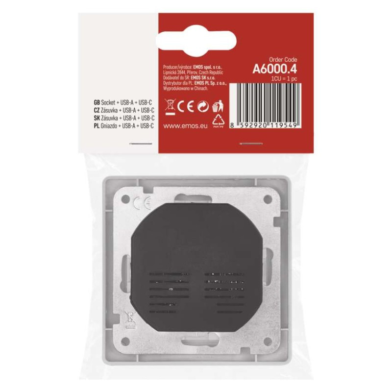 Zásuvka s USB A+C  A MAX. biela  A6000.4 EMOS 4