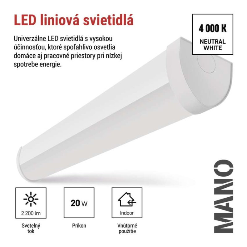 Svietidlo LED LINEAR MANO 20W, 4000K, IP20, NW ZAB911 EMOS 1