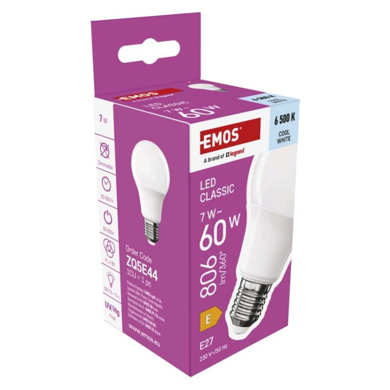 Žiarovka LED CLS A60 7W E27 CW ZQ5E44 EMOS 6