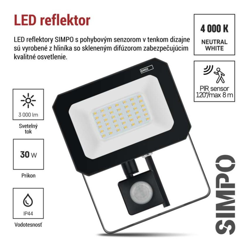 LED REFLEKTOR SIMPO 30W 3000LM IP44 NW P 5