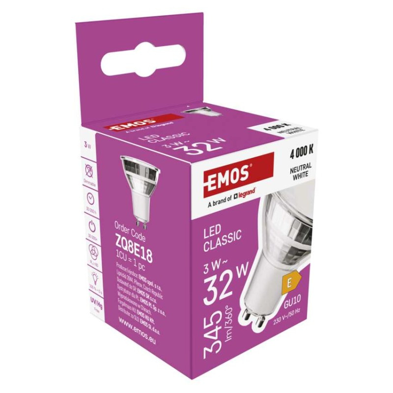 Žiarovka LED CLS 3W GU10 NW  ZQ8E18 EMOS 12