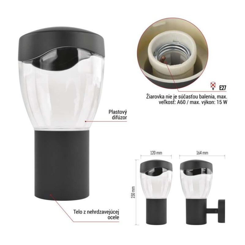 LED ZAHRADNÍ SVÍTIDLO,E27,IP44,MAX 15W,N 4