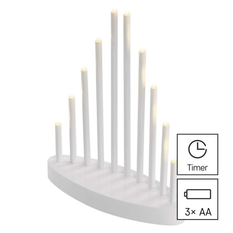 LED svícen bílý, 24,5cm 3x AA WW časovač 6