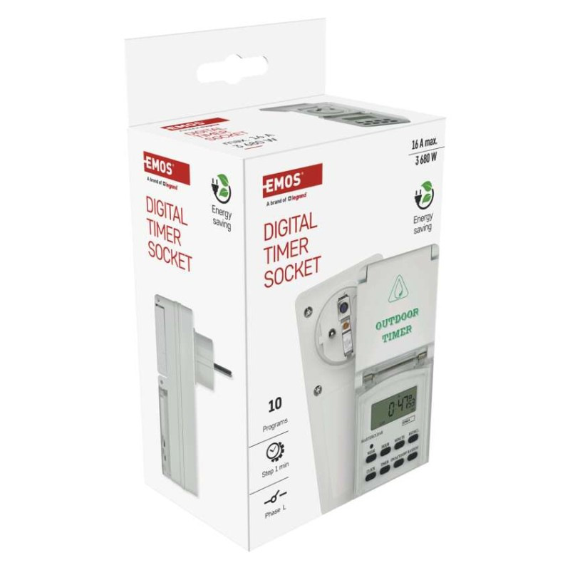 Spínacia zásuvka digitálna IP44 vonkajšia P5507N 10