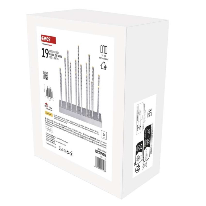 LED svícen stříbrný 28,5cm 3x AA WW 1
