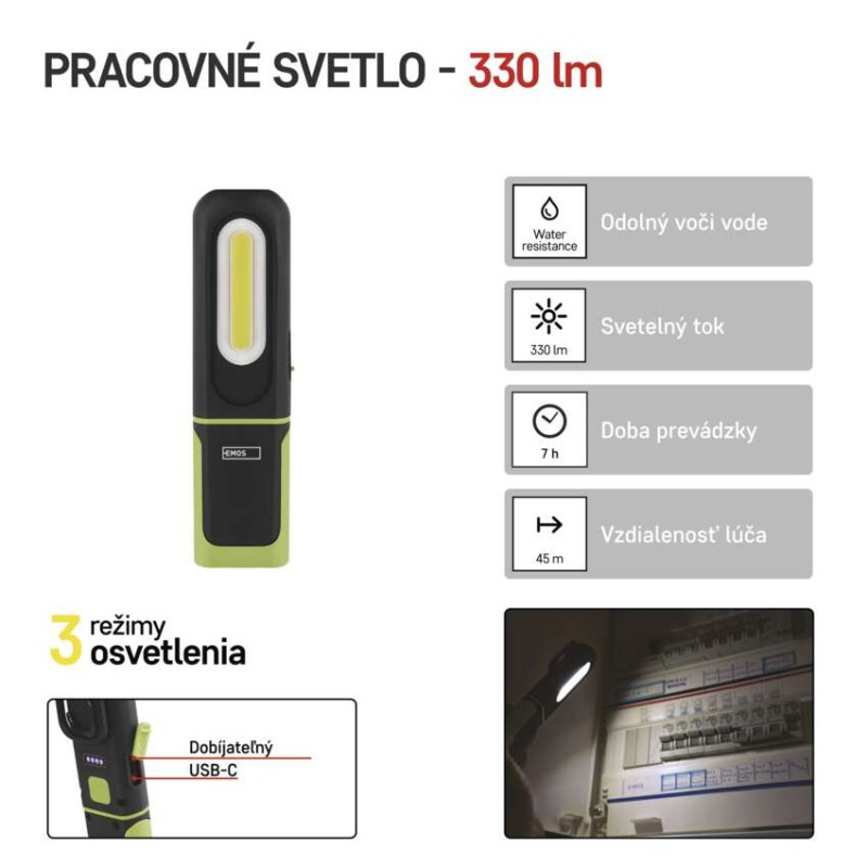 Svietidlo COB LED+SMD LED nabíj., 330lm 1200mAh P4537