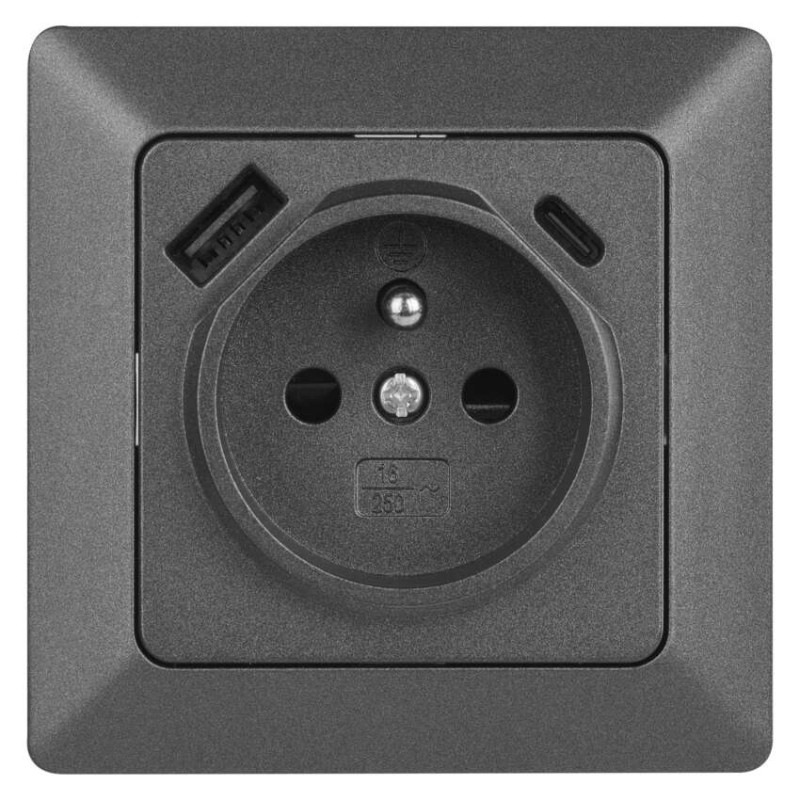 Zásuvka s USB A+C 3A antracit A6000.6 EMOS 1