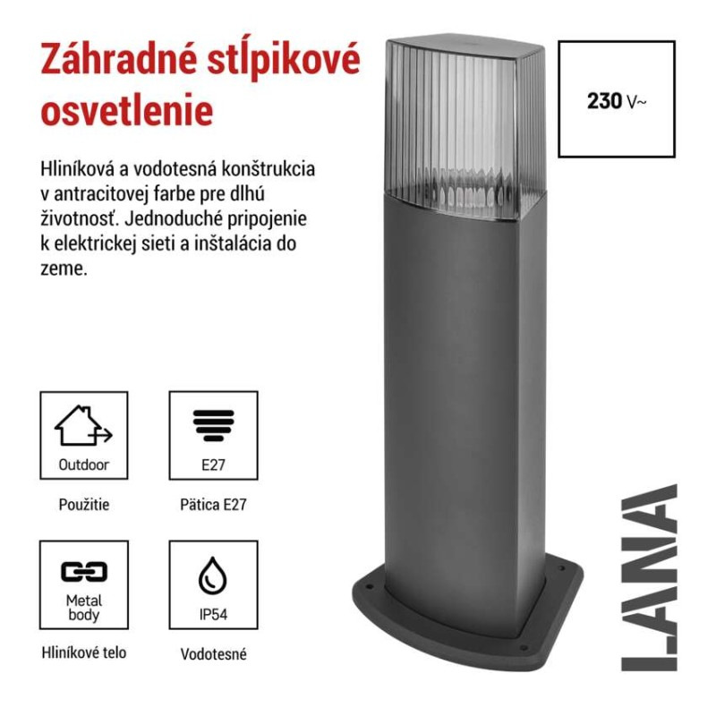 LED ZAHRADNÍ SVÍTIDLO,E27,IP54,MAX 25W,S 2